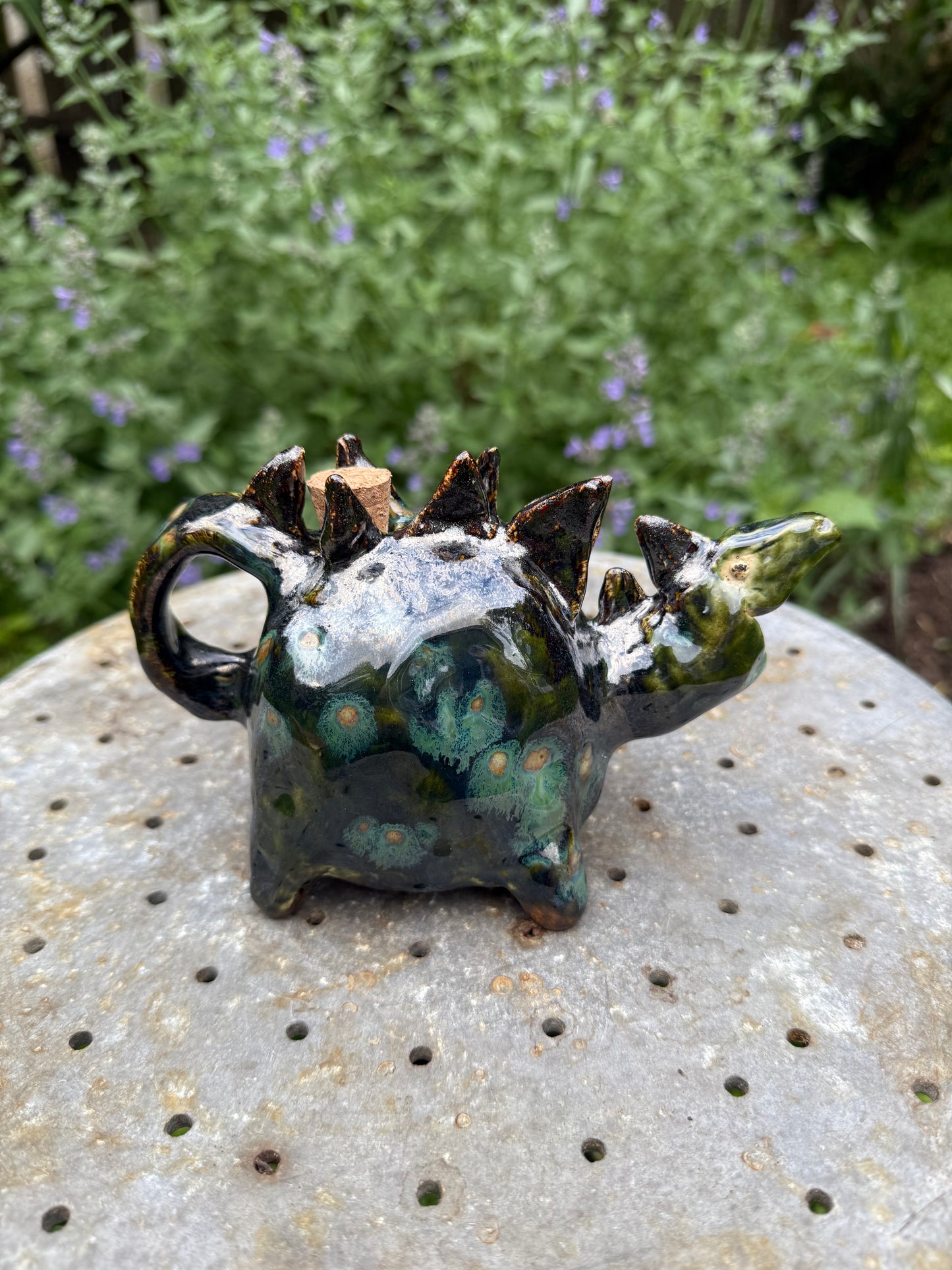Stegosaurus Ceramic Syrup Pitcher - Handmade Dinosaur Creamer Pourer