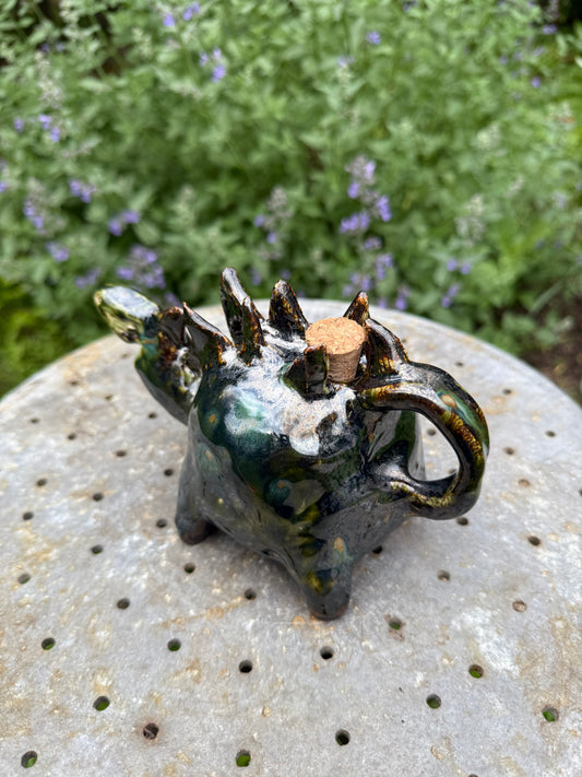 Stegosaurus Ceramic Syrup Pitcher - Handmade Dinosaur Creamer Pourer