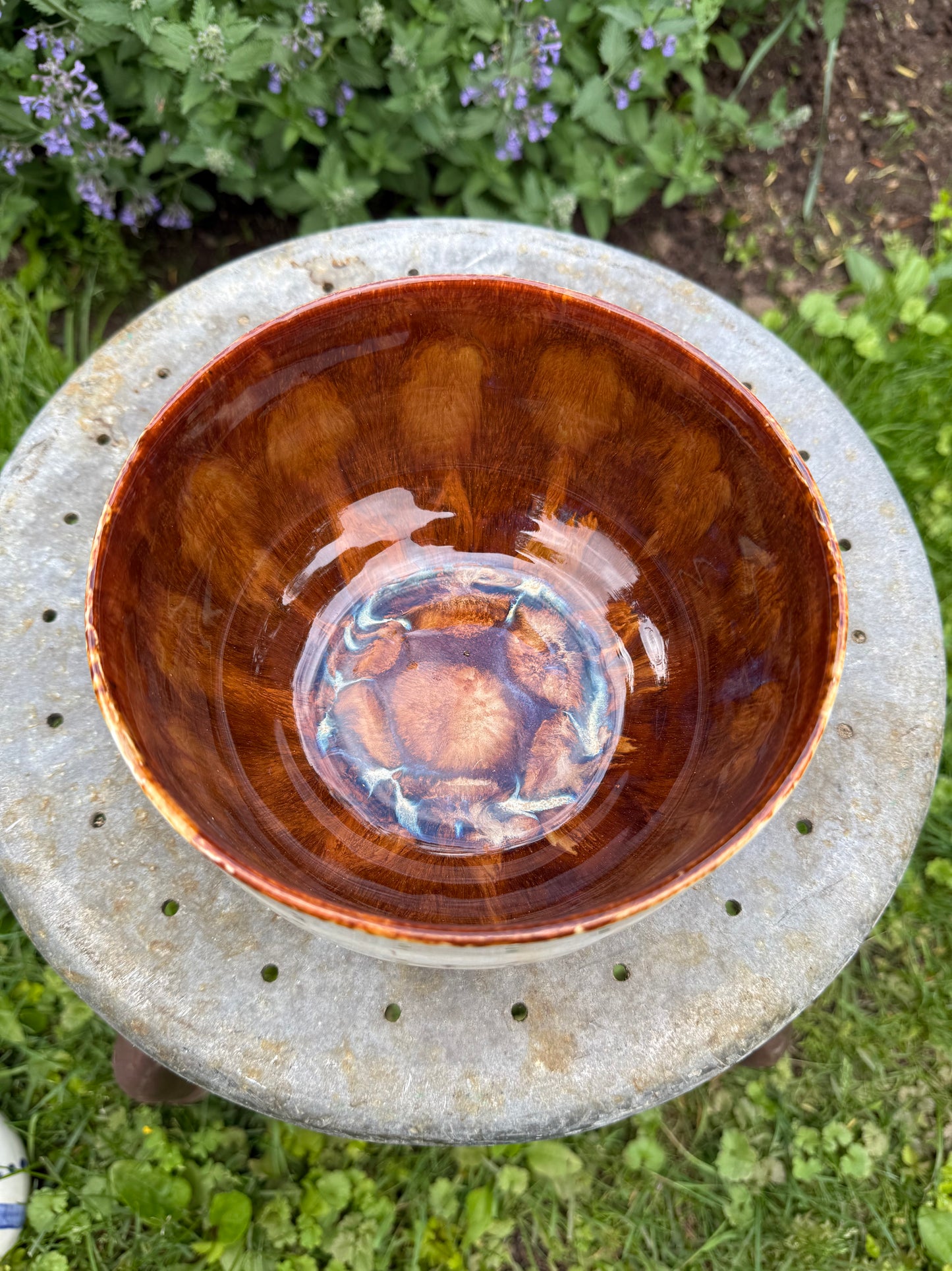Large Ceramic Serving Bowl - Turtle Shell Glaze - Handmade Pottery Bowl