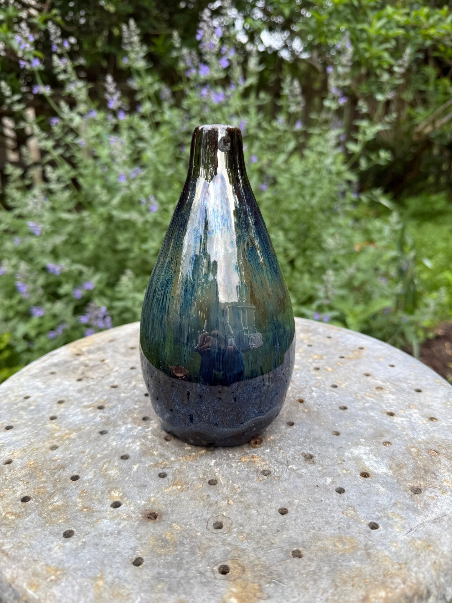 Opalescent Ceramic Vase - Sculptural Bottle Form