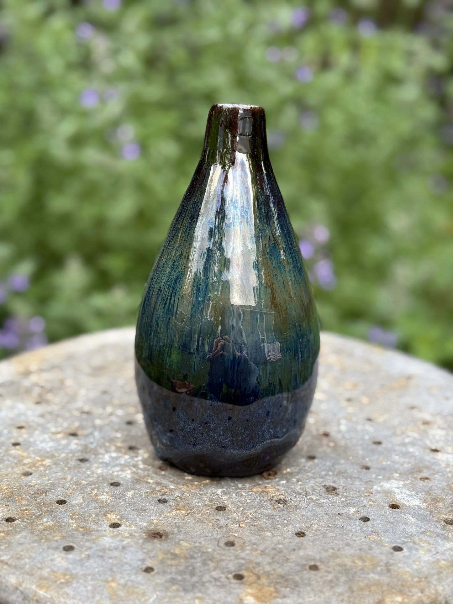 Opalescent Ceramic Vase - Sculptural Bottle Form