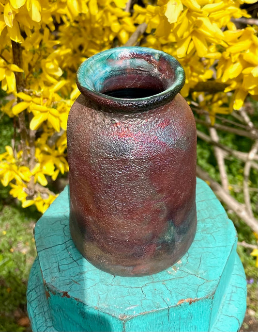 Raku Ceramic Milk Bottle - Purple Passion Glaze - Decorative Pottery Vessel