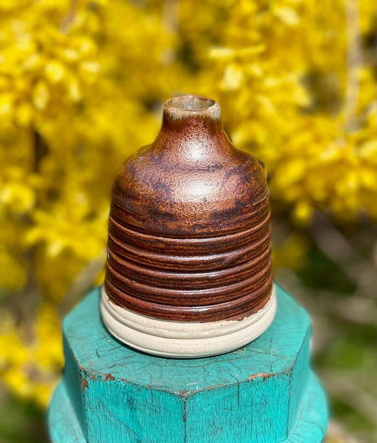 Copper Glaze Ceramic Vase - Textured Hive Pattern - Handmade Pottery Vase