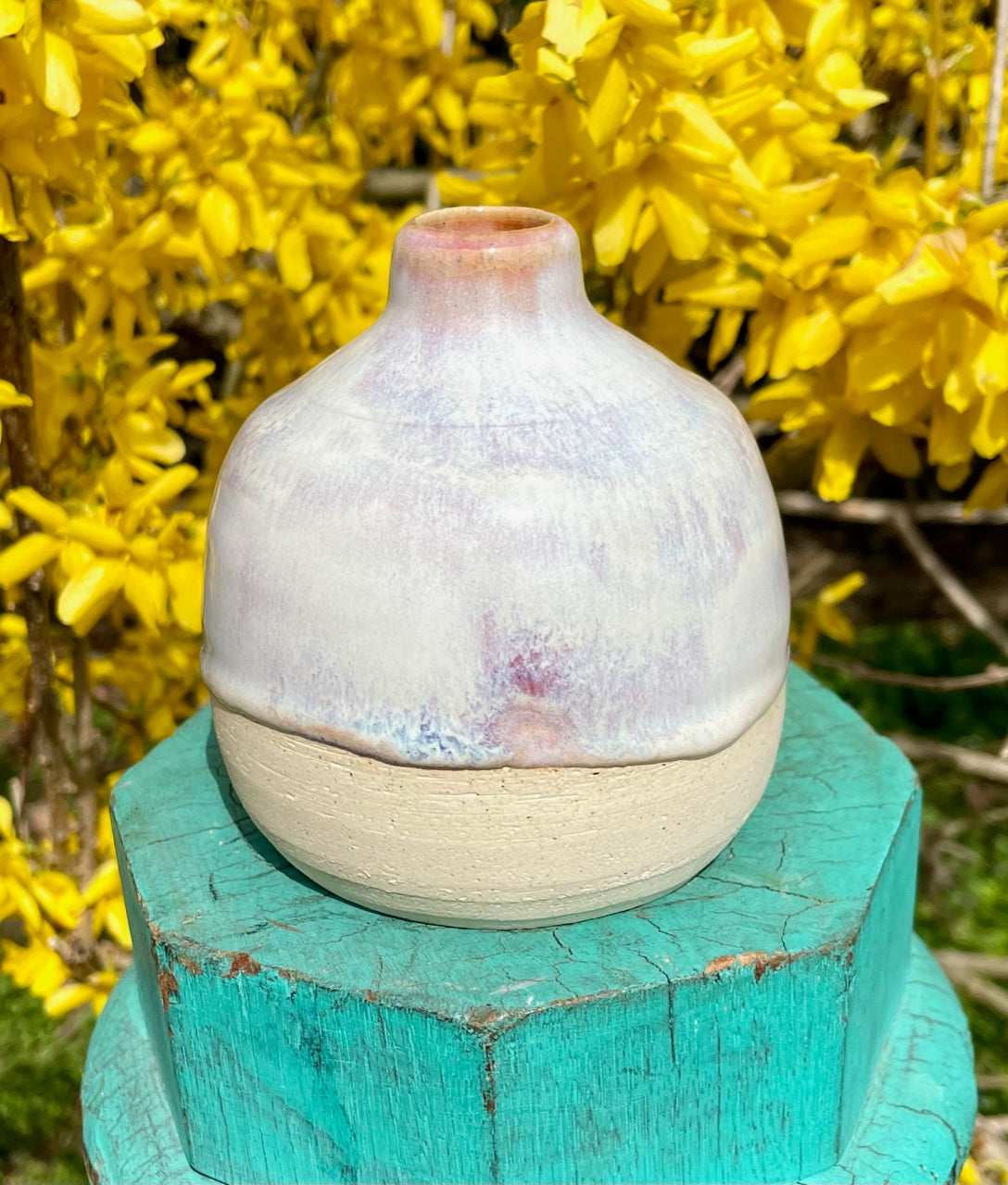 Small Ceramic Bottle Vase - Pink Honey Flux Glaze - Handmade Bud Vase