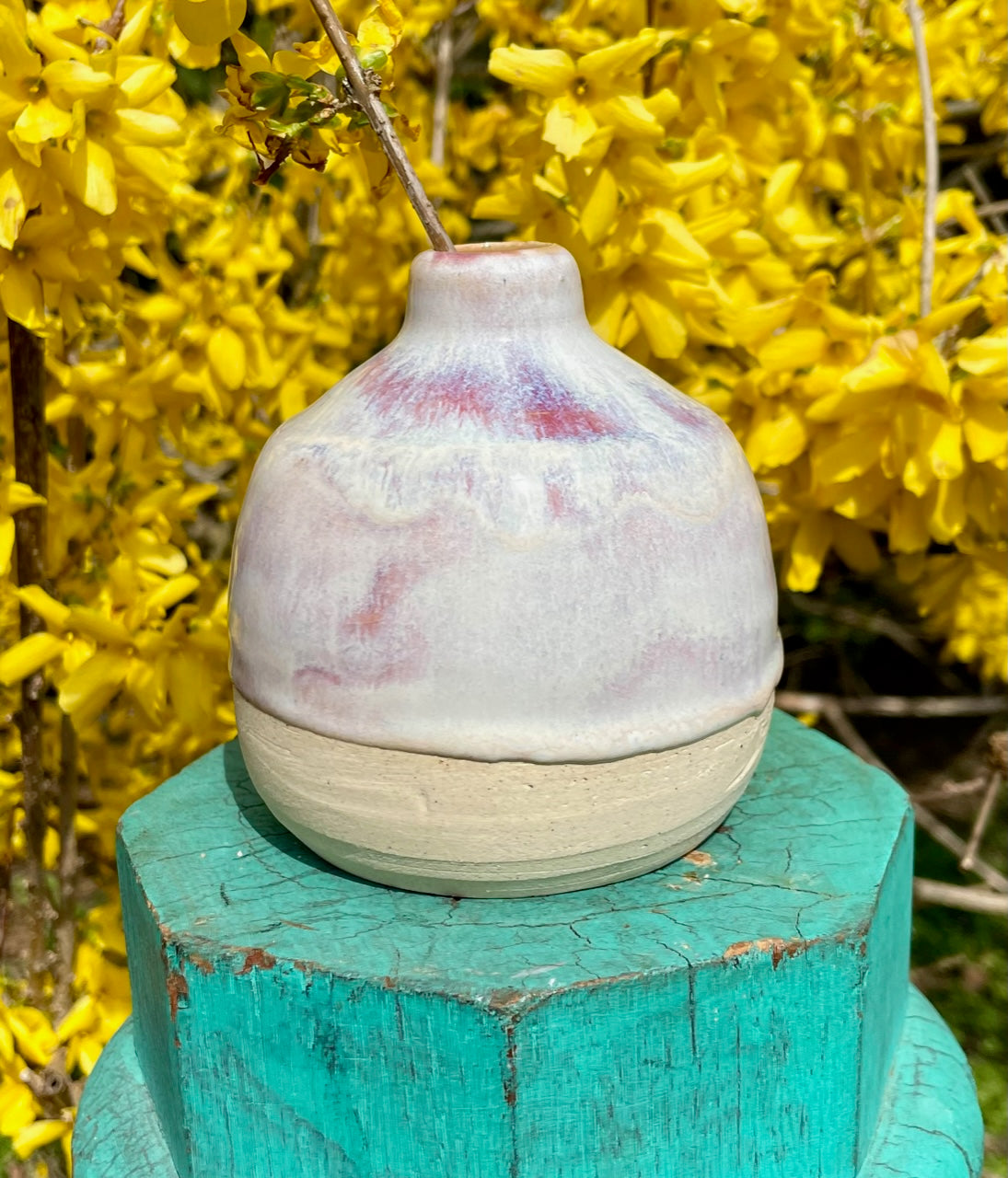 Small Ceramic Bottle Vase - Pink Honey Flux Glaze - Handmade Bud Vase