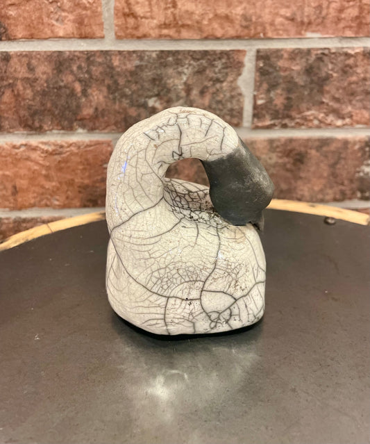 Raku Swan Sculpture - Black and White Ceramic - Handmade Pottery Art