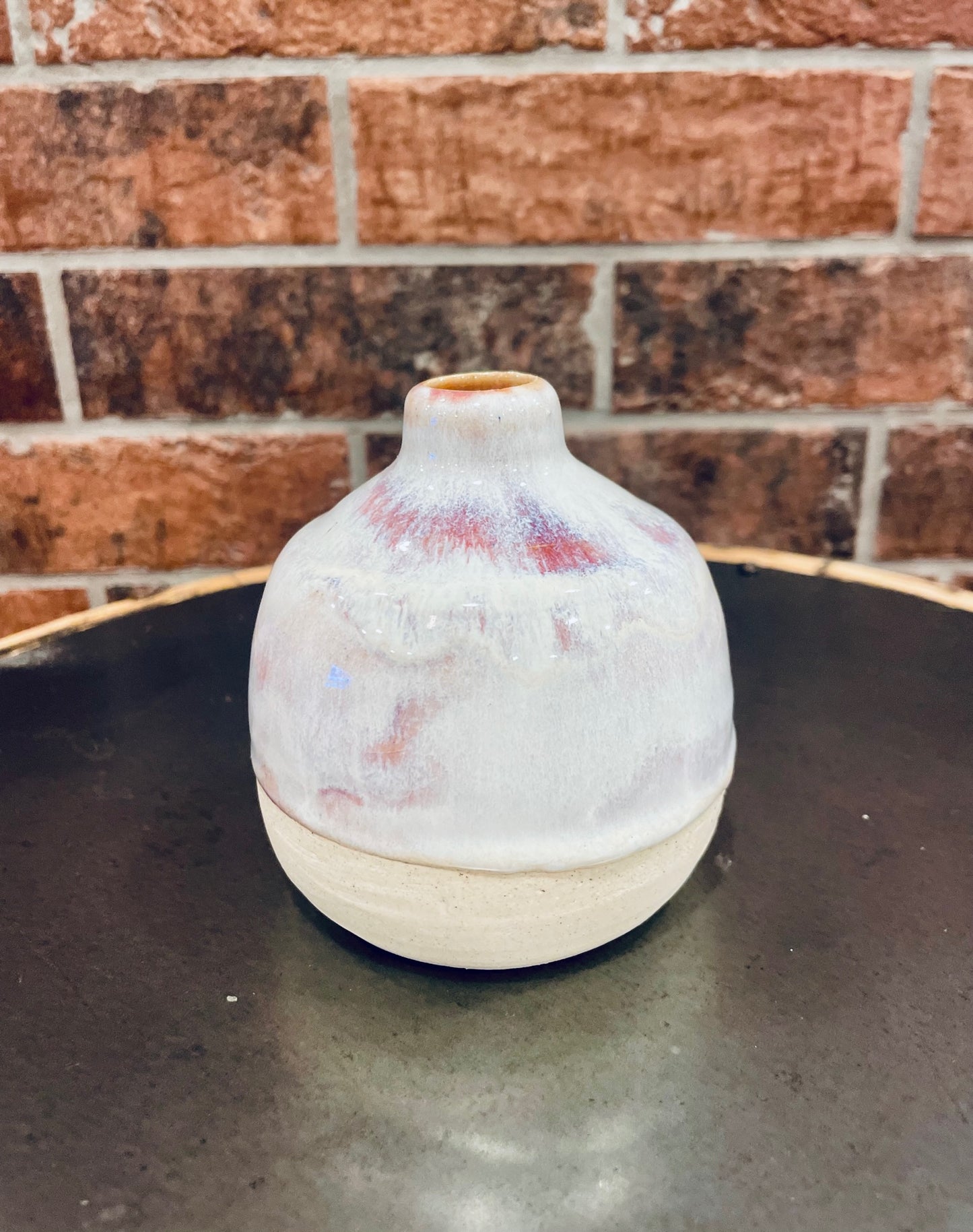 Small Ceramic Bottle Vase - Pink Honey Flux Glaze - Handmade Bud Vase